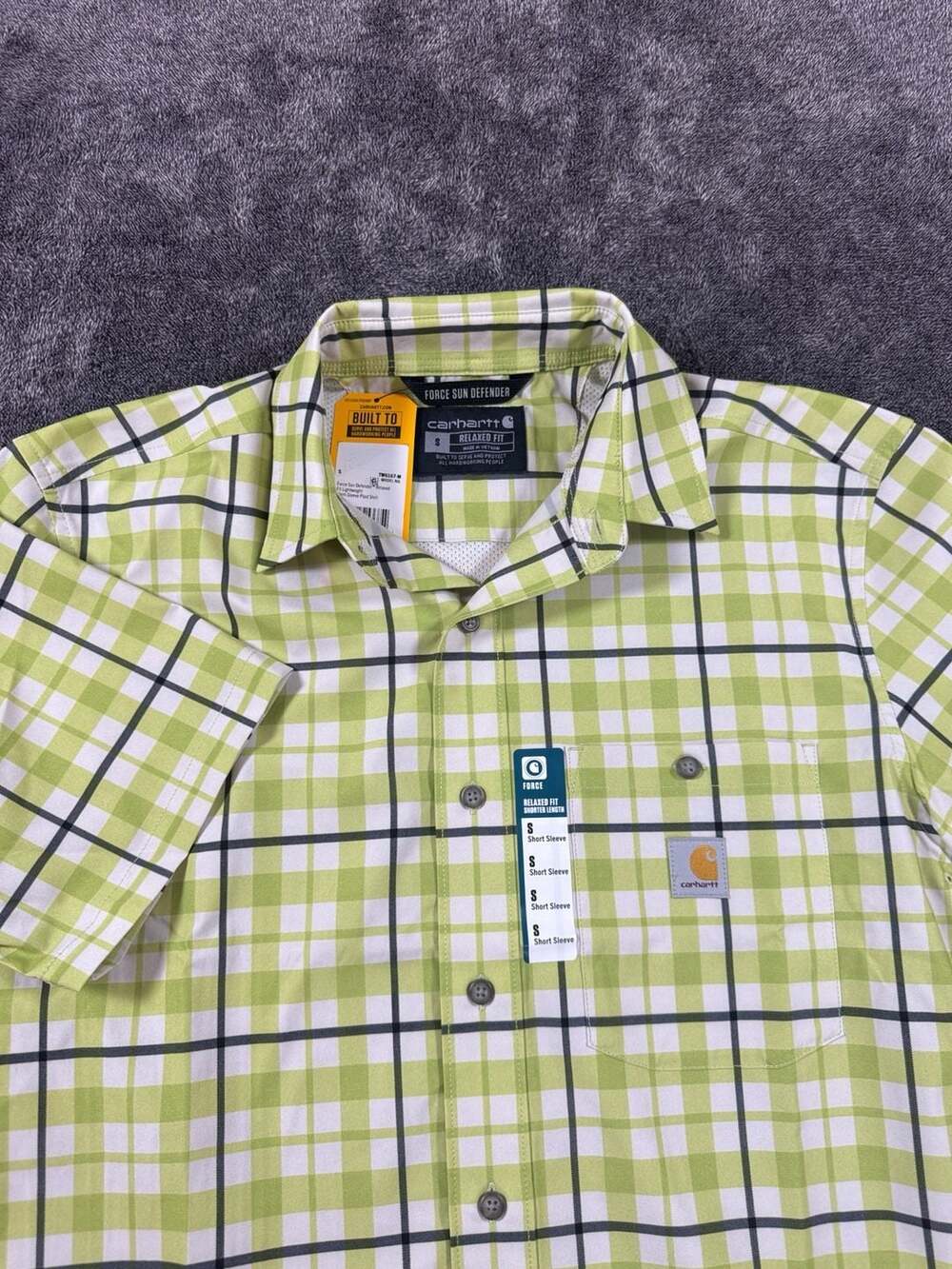 New Carhartt Force Sun Defender Short-Sleeve Plaid Shirt Size S
